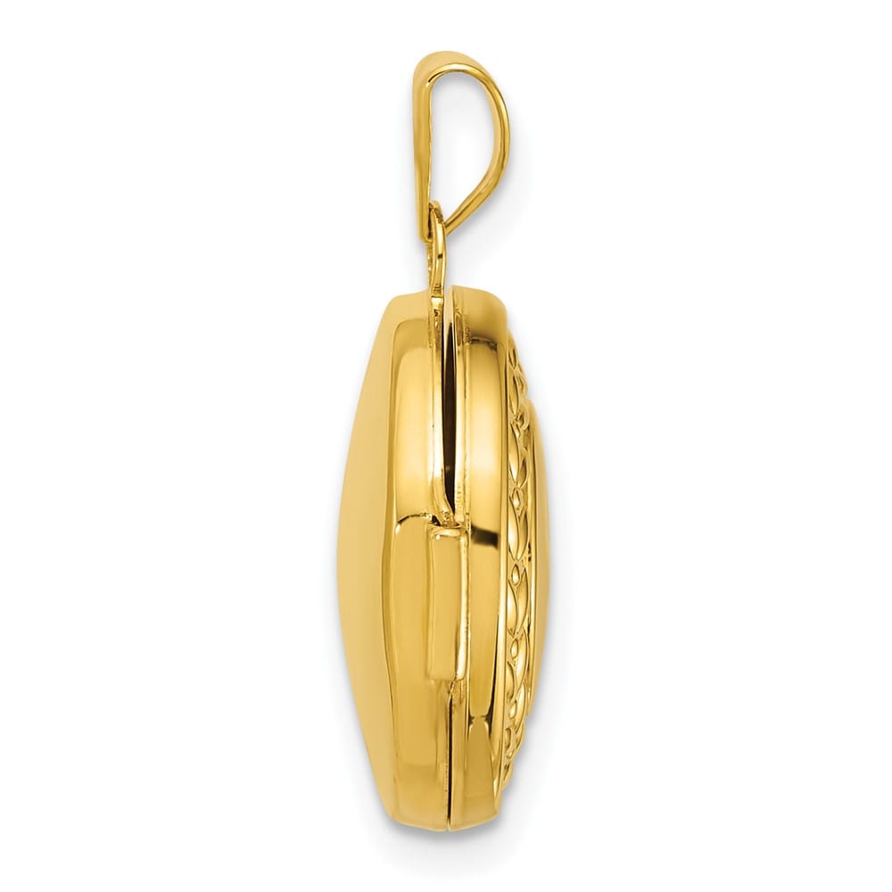 Lovely Rita's Pendants & Charms 14K Yellow Gold Half Point Diamond Leaf Border 16mm Round Locket
