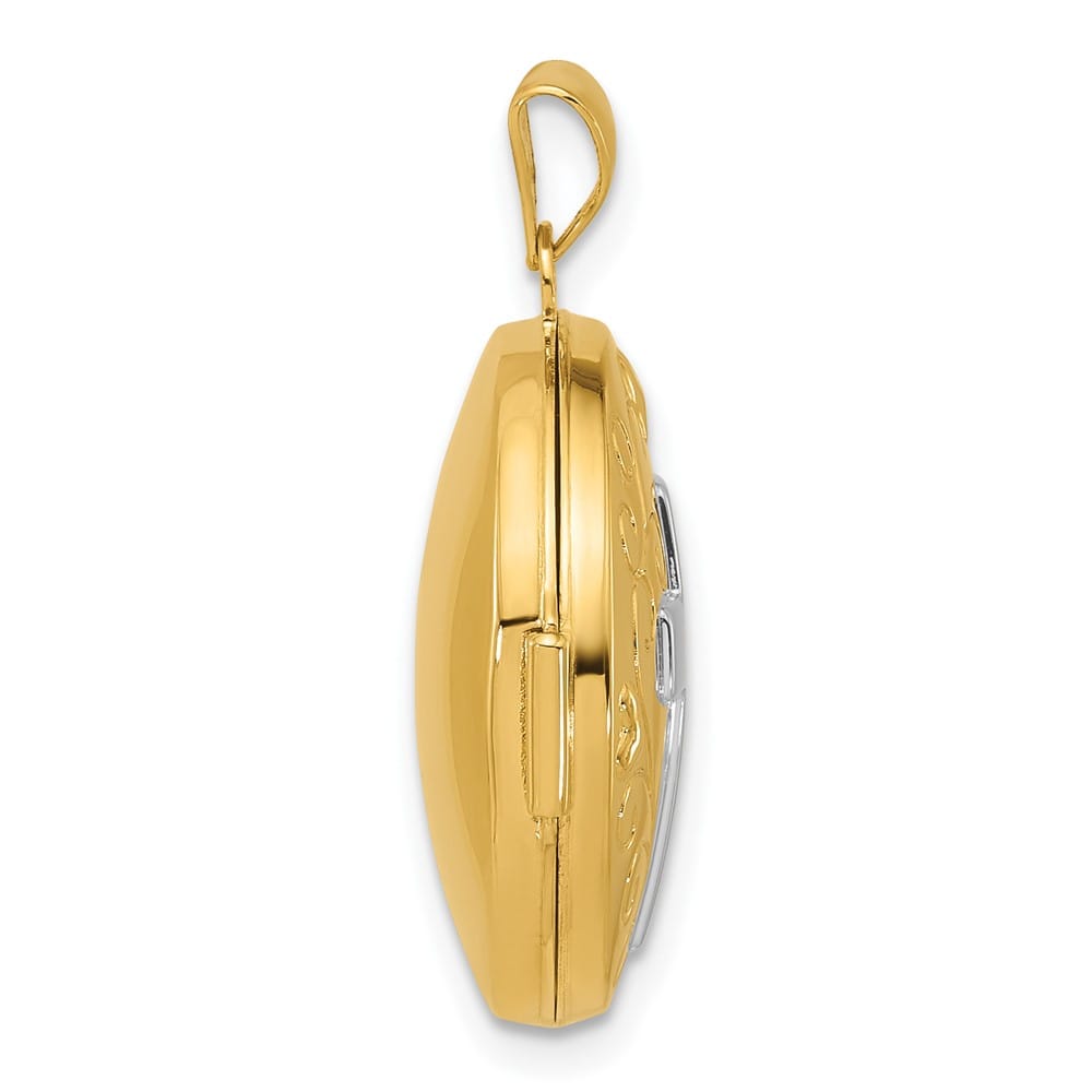 Lovely Rita's Pendants & Charms 14K Yellow Gold Half Point Diamond Polished Cross 20mm Round Locket
