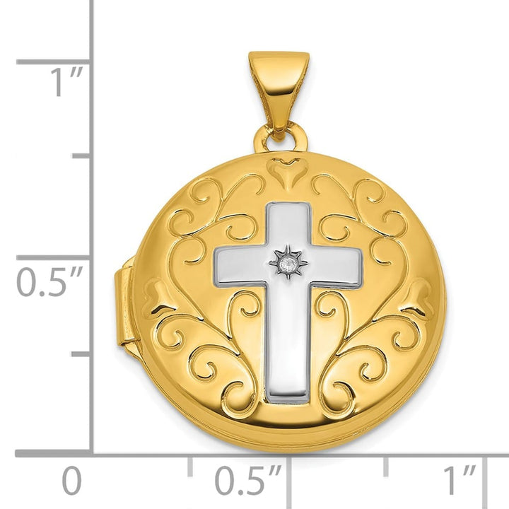 Lovely Rita's Pendants & Charms 14K Yellow Gold Half Point Diamond Polished Cross 20mm Round Locket