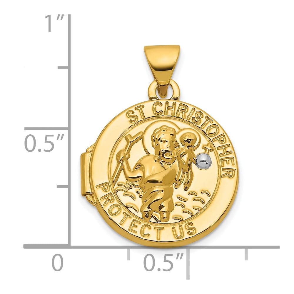Lovely Rita's Pendants & Charms 14K Yellow Gold Saint Christopher Protect Us 16mm Round Locket