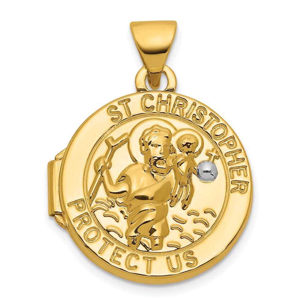 Lovely Rita's Pendants & Charms 14K Yellow Gold Saint Christopher Protect Us 16mm Round Locket