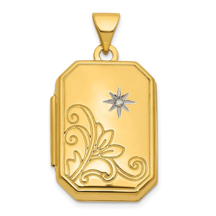 Lovely Rita's Pendants & Charms 14K Yellow Gold Diamond Floral and Star 20mm Rectangle Locket