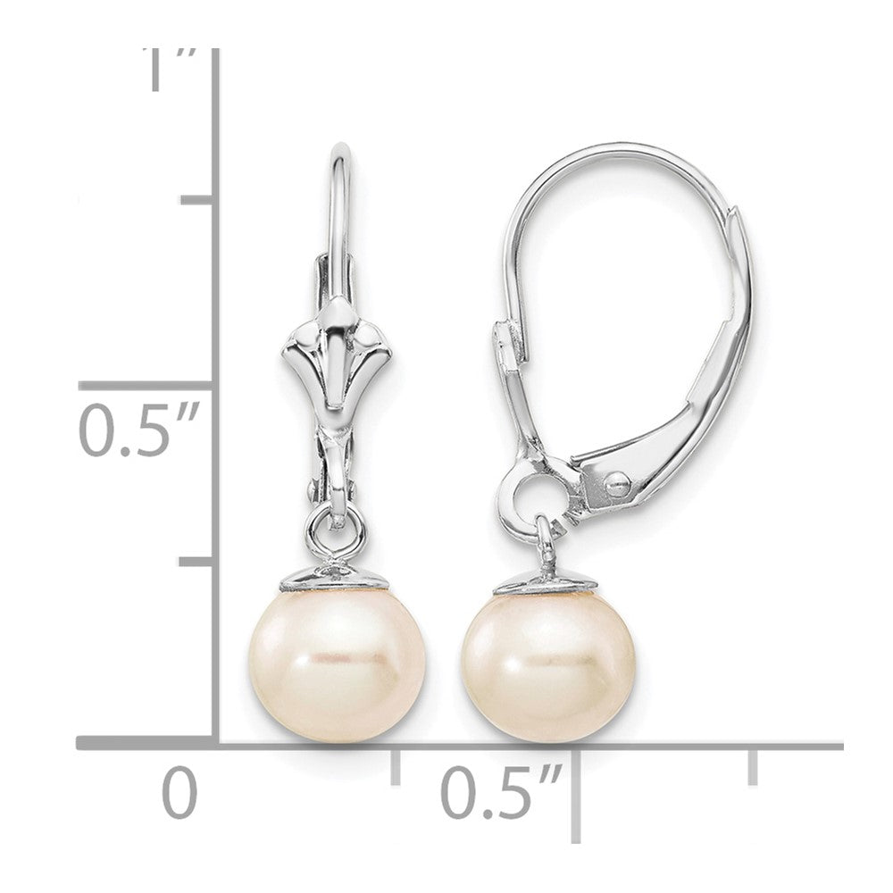 14K White Gold 6-7mm White Round Freshwater Pearl Dangle Earrings