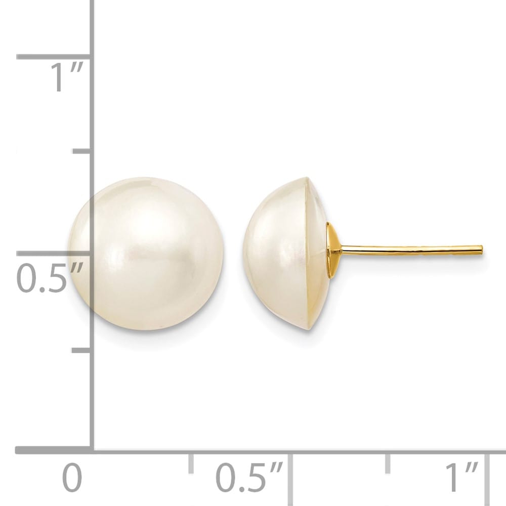 14K Yellow Gold 10-11mm White Saltwater Cultured Mabe Pearl Earrings