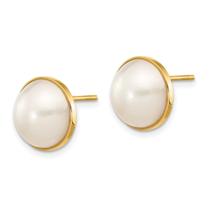 14K Yellow Gold 9-10mm White Saltwater Cultured Mabe Pearl Earrings
