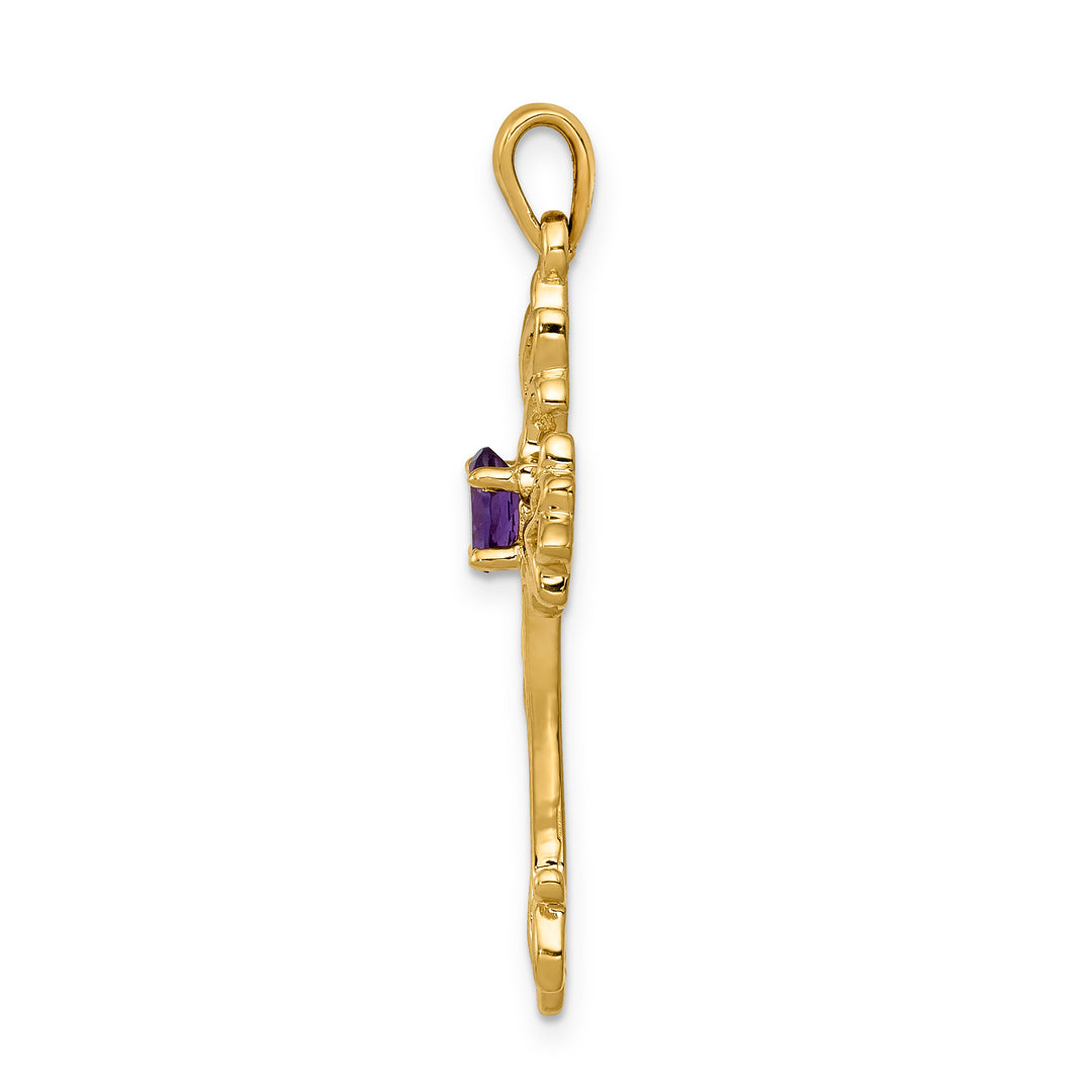 14k Yellow Gold Oval Shape Amethyst Stone Cross Pendant