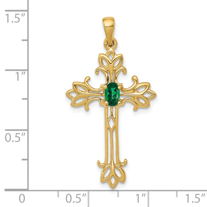 14k Yellow Gold Oval Stone Mount St. Helens Cross Pendant