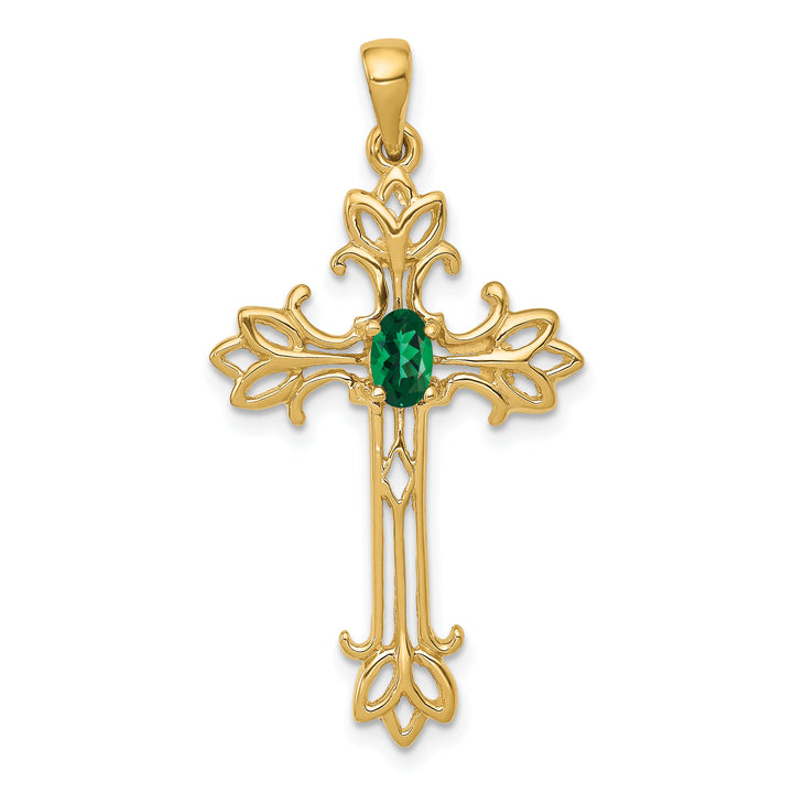 14k Yellow Gold Oval Stone Mount St. Helens Cross Pendant