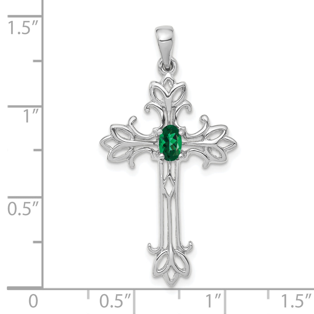 14k White Gold Oval Shape Mount St. Helens Stone Cross Pendant
