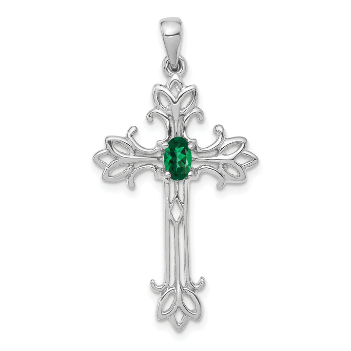 14k White Gold Oval Shape Mount St. Helens Stone Cross Pendant