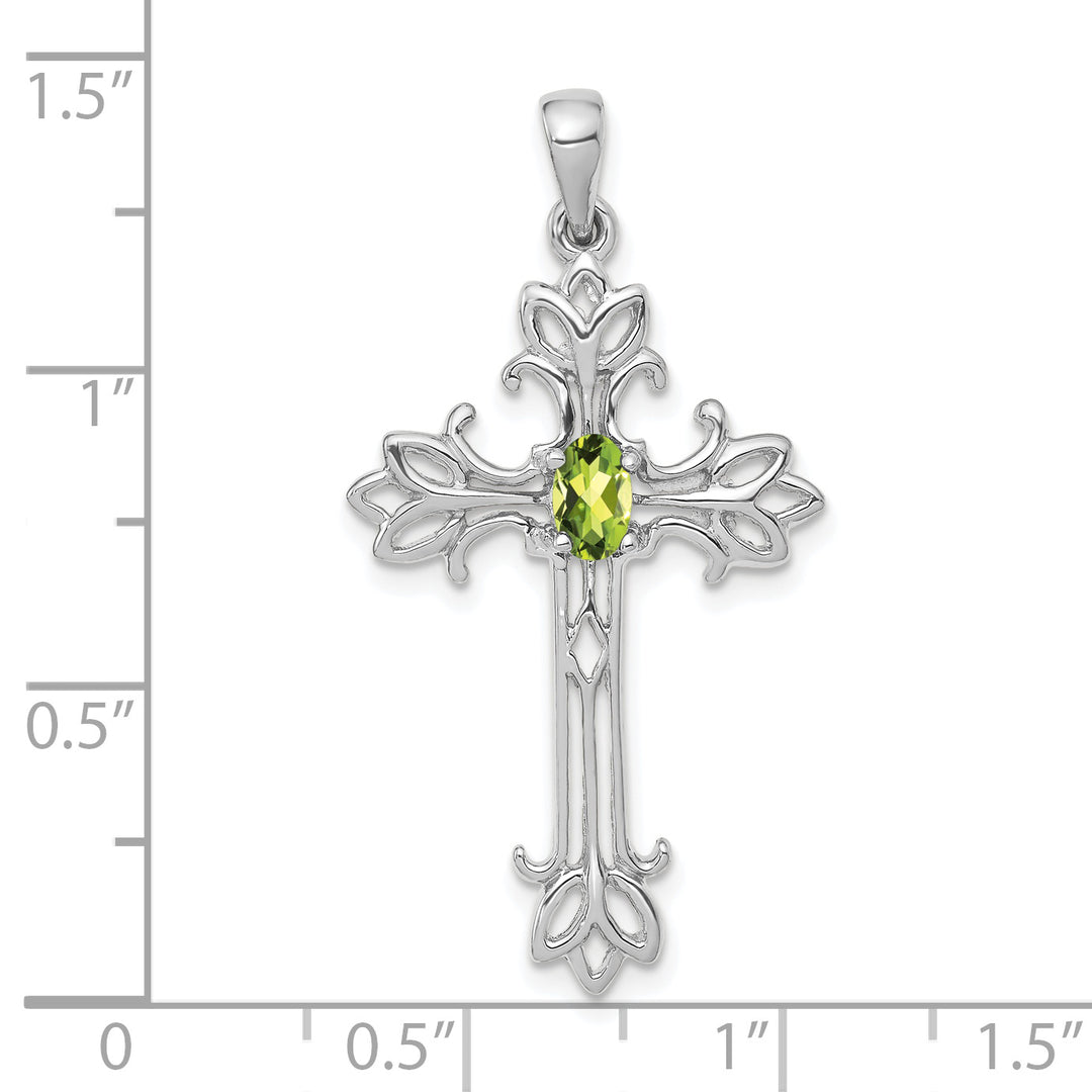 14k White Gold Oval Shape Peridot Stone Cross Pendant