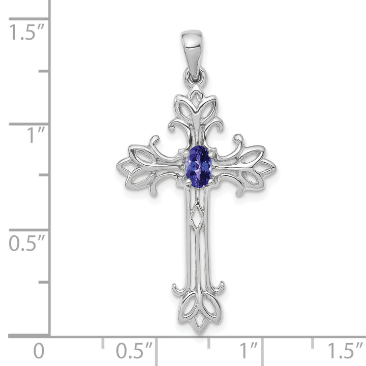 14k White Gold Oval Stone Tanzanite Cross Pendant