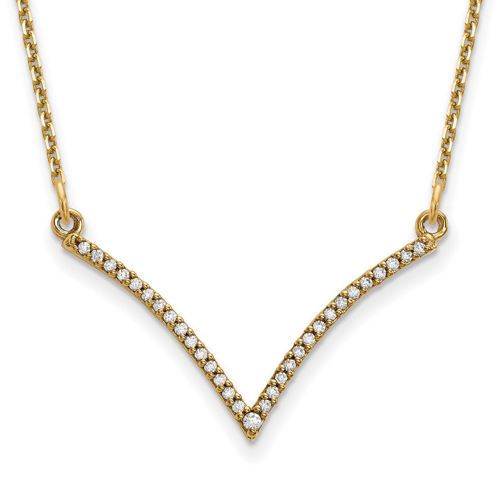 14K Yellow Gold Polished 1/8 carat Diamond V 18 inch Necklace