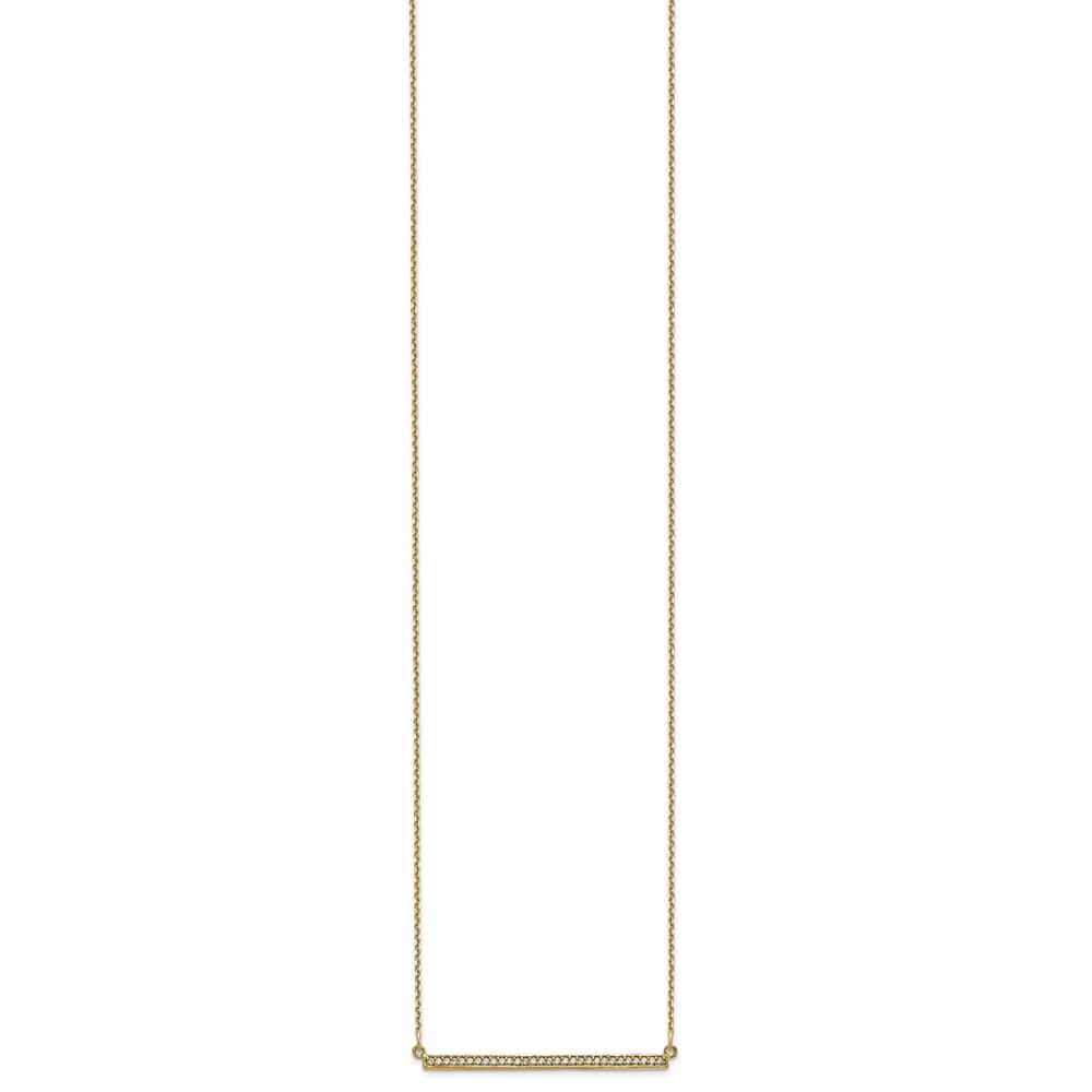 14K Yellow Gold Polished 1/8 carat Diamond Bar 18 inch Necklace