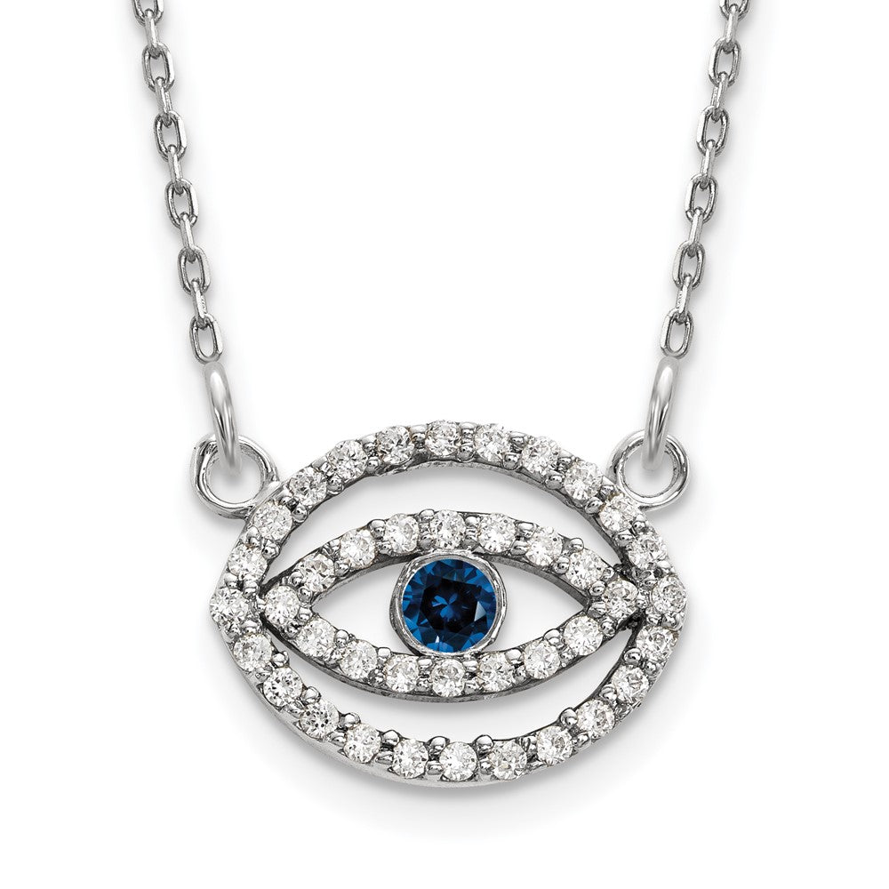 14K White Gold 1/4 carat Diamond Sapphire Evil Eye 18 inch Necklace