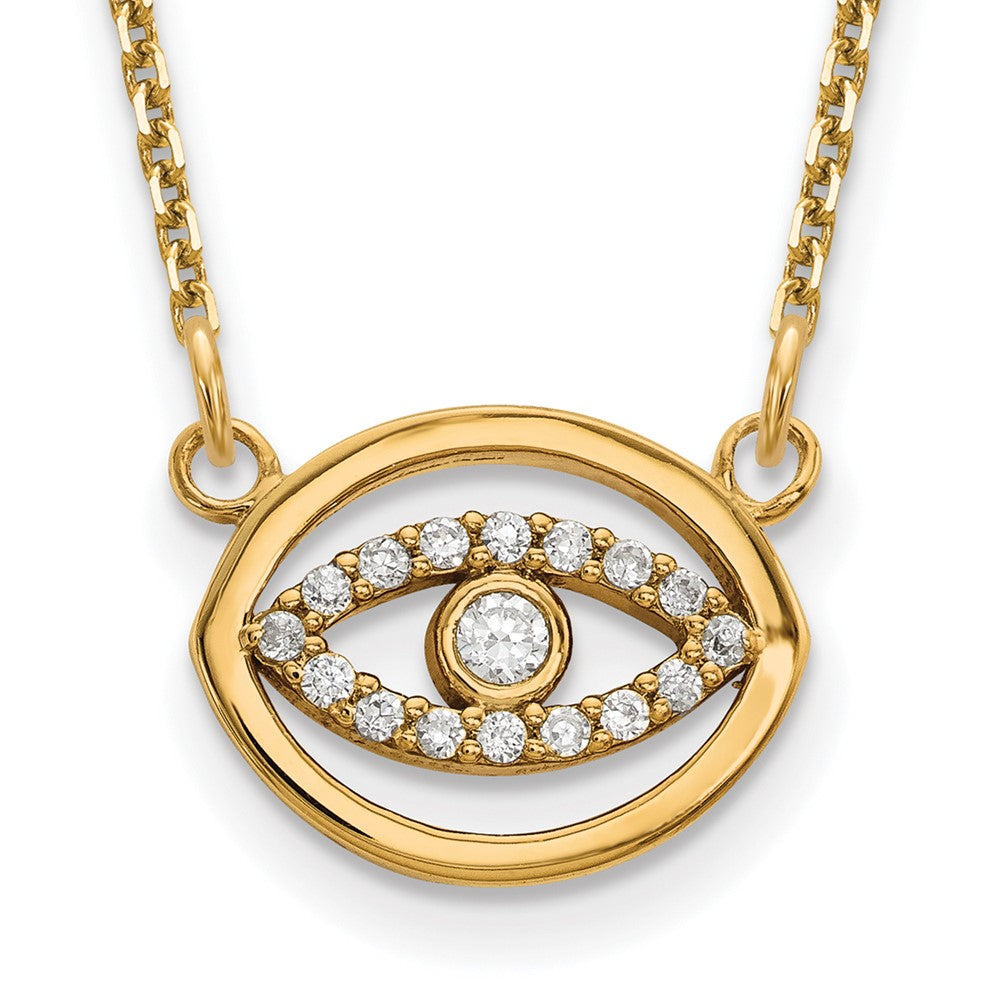 14K Yellow Gold 1/10 carat Diamond Halo Evil Eye 18 inch Necklace