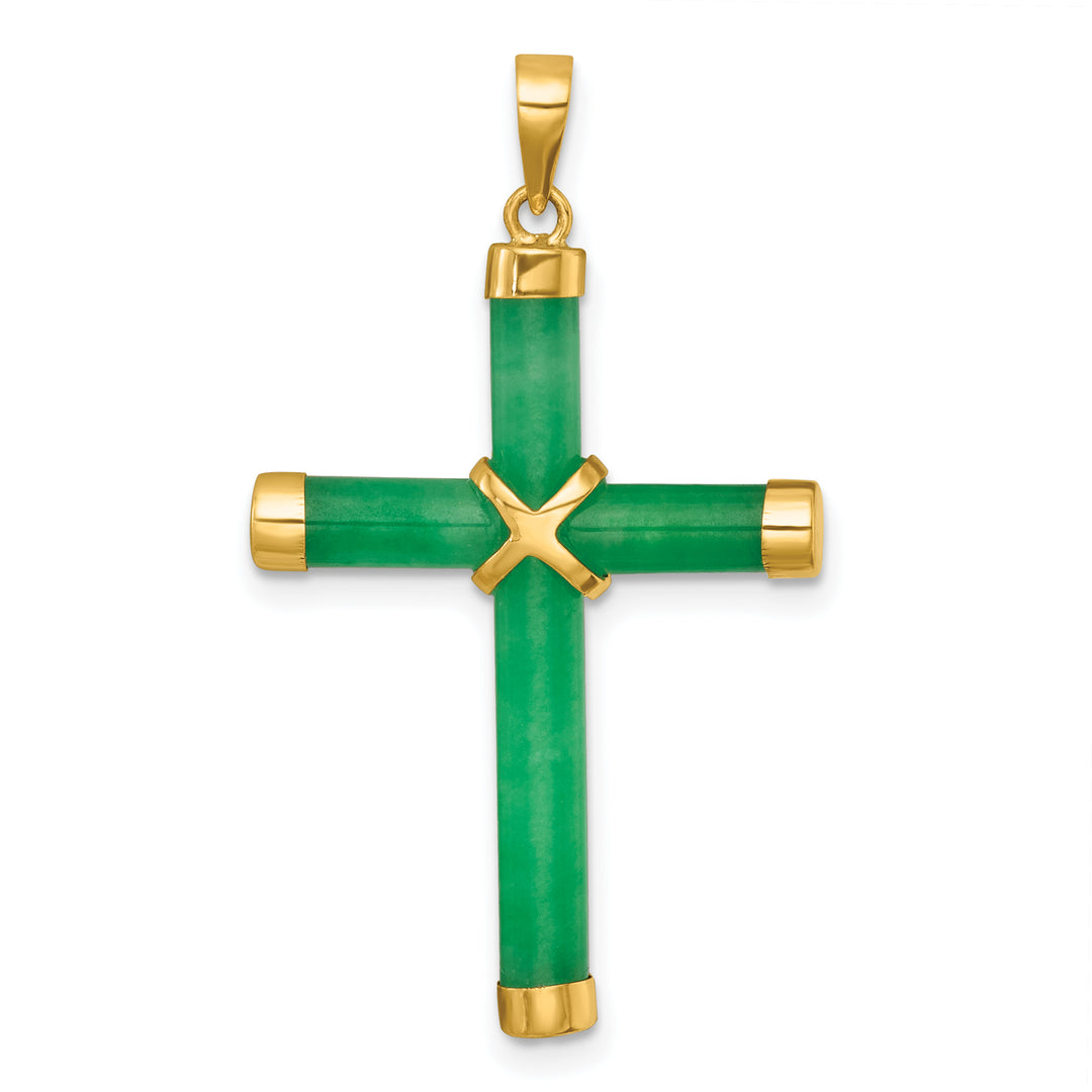 14K Yellow Gold Polished Jade -X- Cross Pendant
