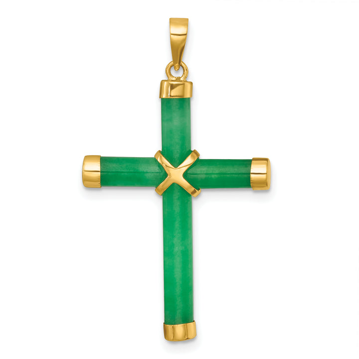 14K Yellow Gold Polished Jade -X- Cross Pendant