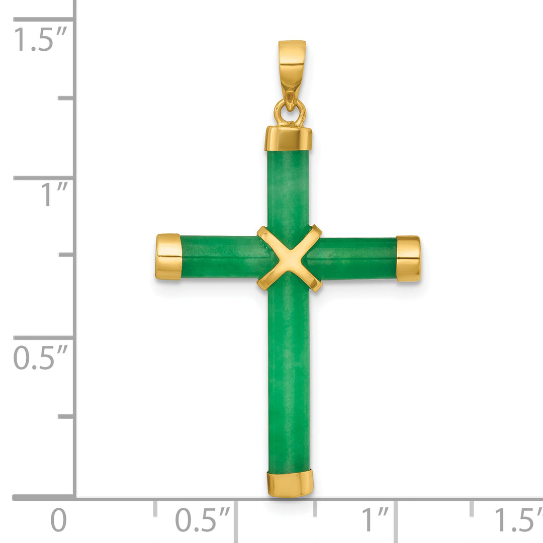 14K Yellow Gold Polished Jade -X- Cross Pendant