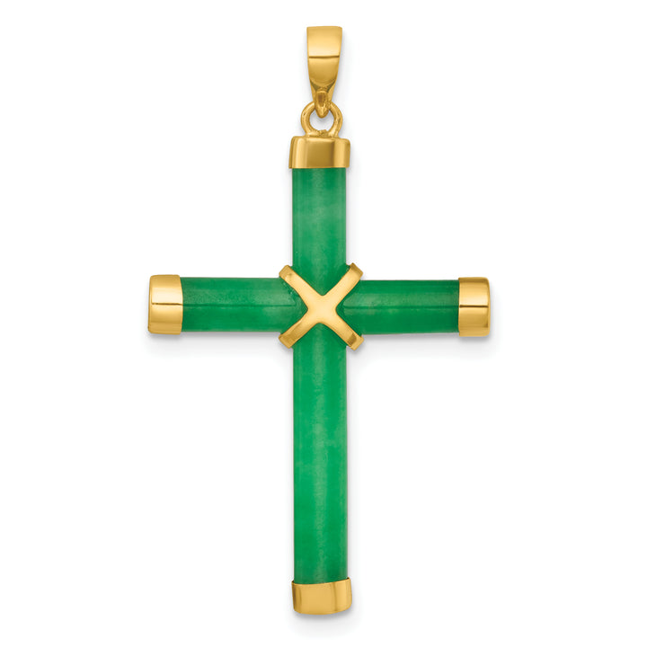 14K Yellow Gold Polished Jade -X- Cross Pendant