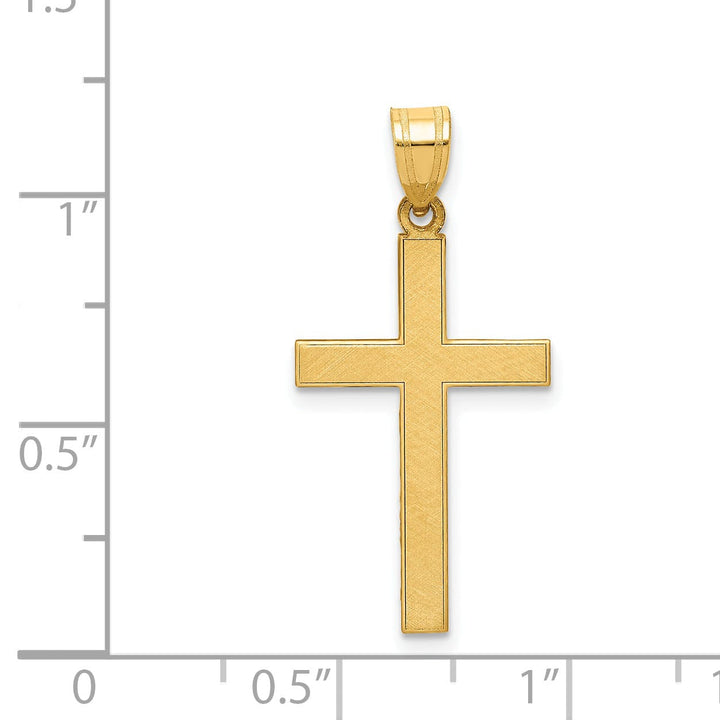 14k Yellow Gold Florentine Satin Detail Cross Pendant