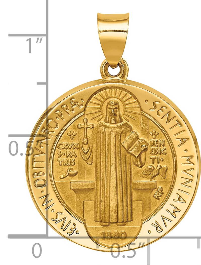 14K Yellow Gold Polished Satin St. Benedict Reversible Medal Pendant