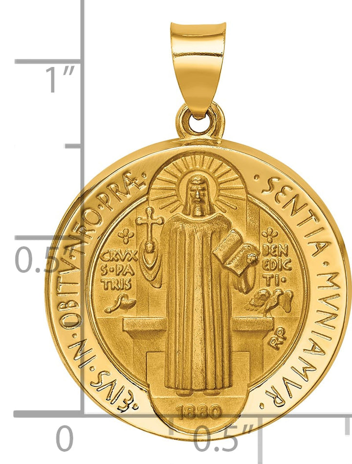 14K Yellow Gold Polished Satin St. Benedict Reversible Medal Pendant