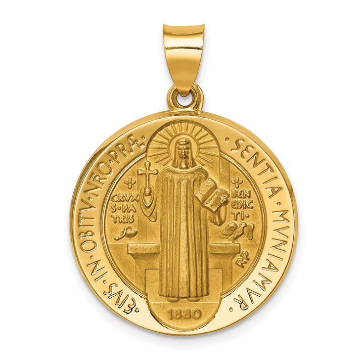 14K Yellow Gold Polished Satin St. Benedict Reversible Medal Pendant