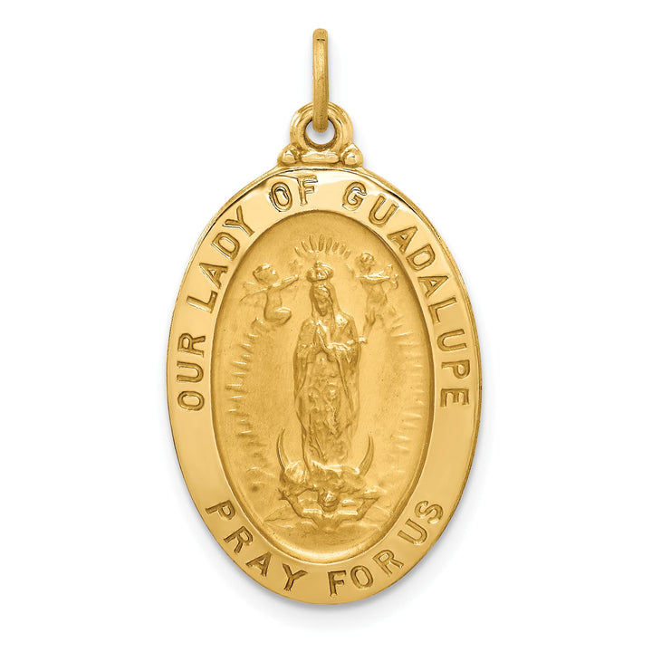 14K Yellow Gold Our Lady of Guadalupe Medal Oval Pendant