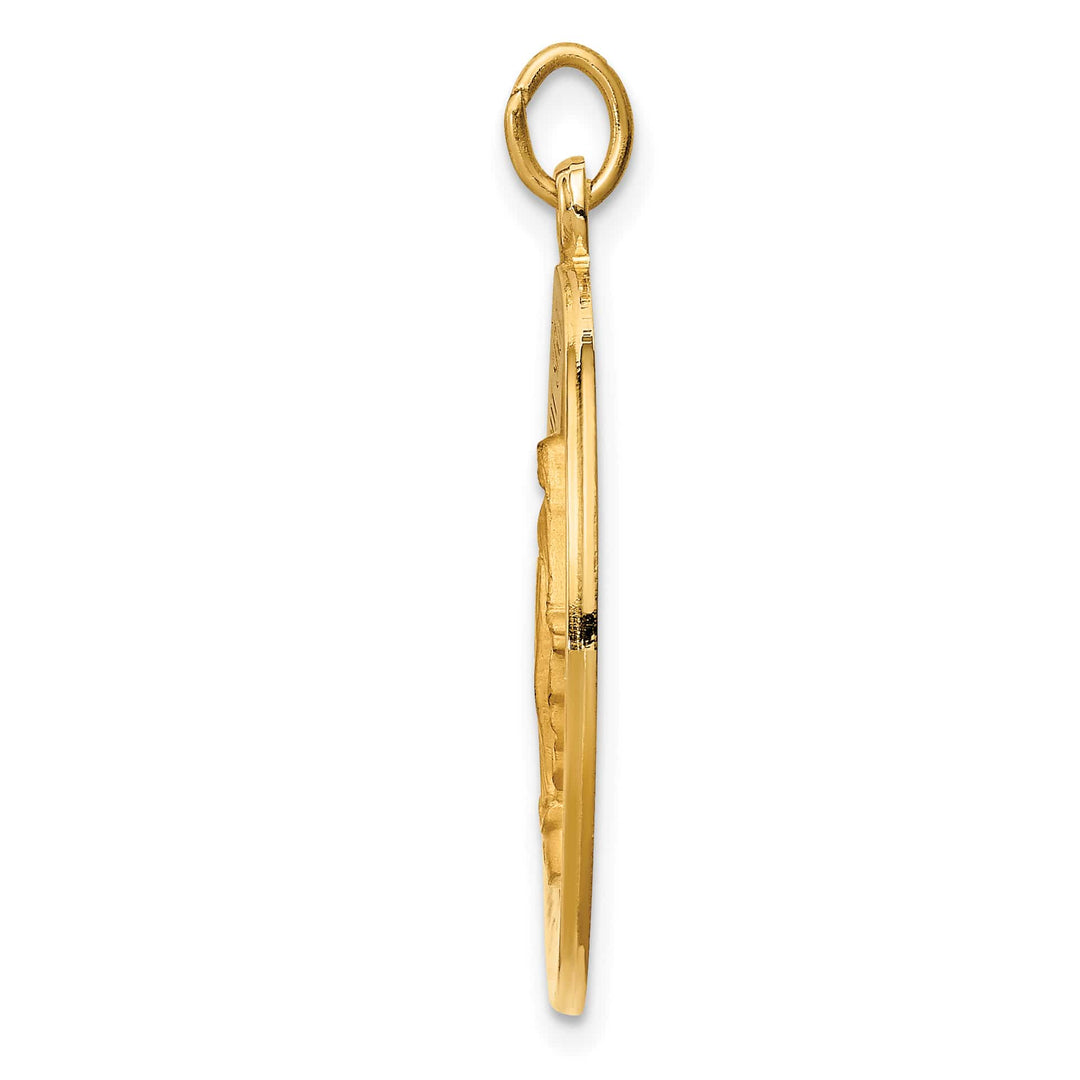 14K Yellow Gold Polished Satin Solid Miraculous Medal Round Pendant
