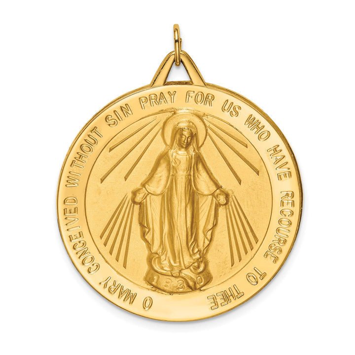 14K Yellow Gold Extra Large Miraculous Medal Round Pendant