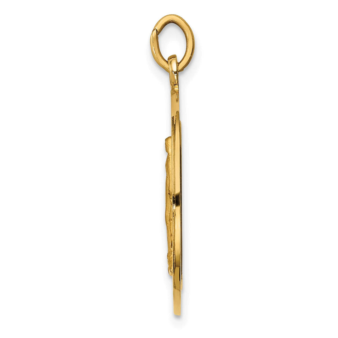 14K Yellow Gold Polished Satin Medium Miraculous Medal Round Pendant