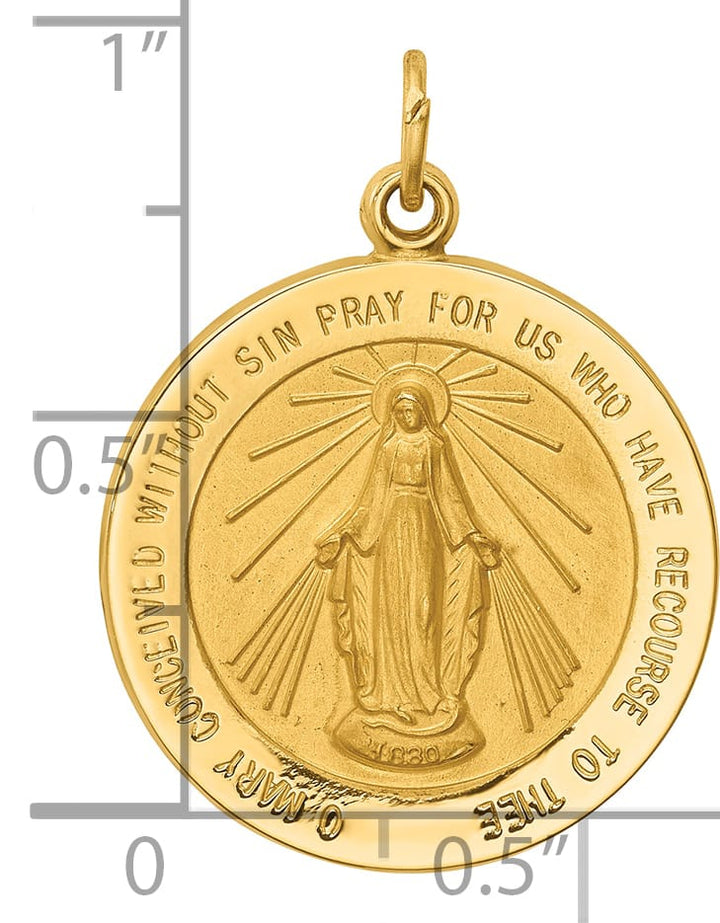 14K Yellow Gold Polished Satin Medium Miraculous Medal Round Pendant