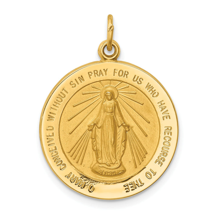 14K Yellow Gold Polished Satin Medium Miraculous Medal Round Pendant