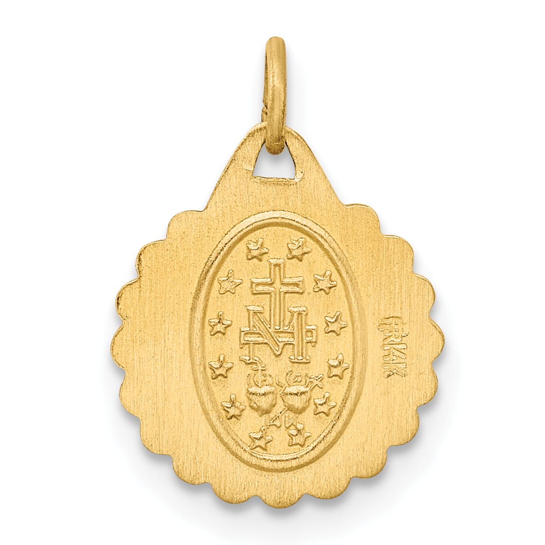 14K Yellow Gold Tiny Round Scalloped Miraculous Medal Charm