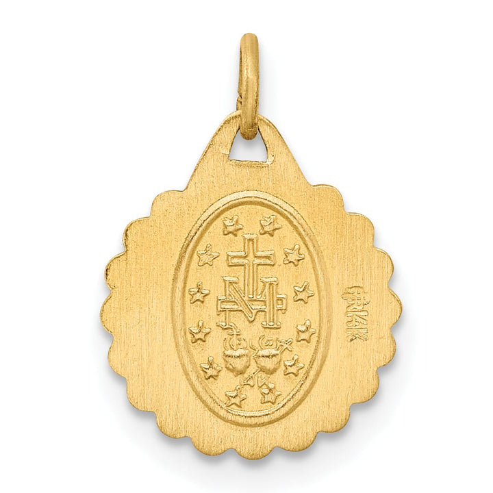 14K Yellow Gold Tiny Round Scalloped Miraculous Medal Charm