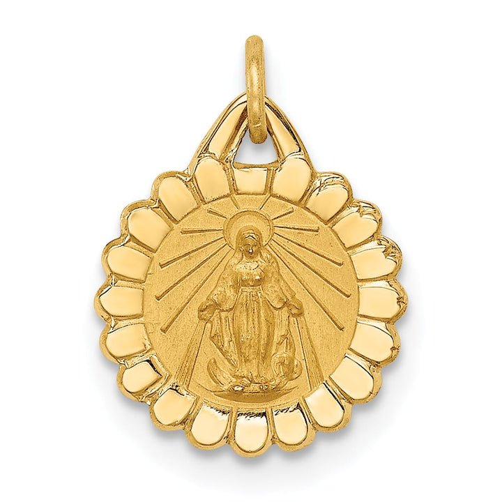 14K Yellow Gold Tiny Round Scalloped Miraculous Medal Charm