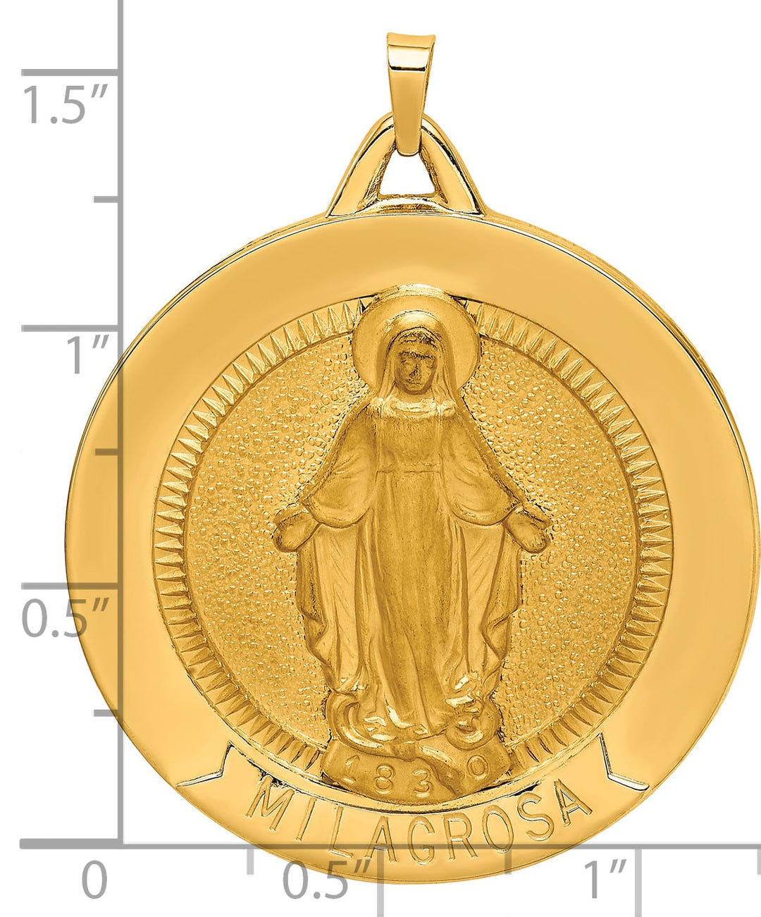 14K Yellow Gold Extra Large Spanish Milagrosa Medal Round Pendant
