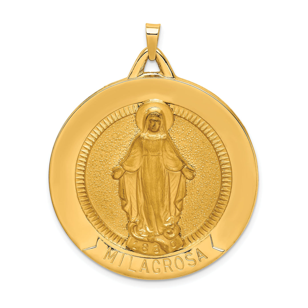 14K Yellow Gold Extra Large Spanish Milagrosa Medal Round Pendant