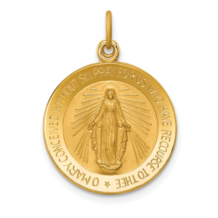 14K Yellow Gold Polished Satin Small Miraculous Medal Round Pendant