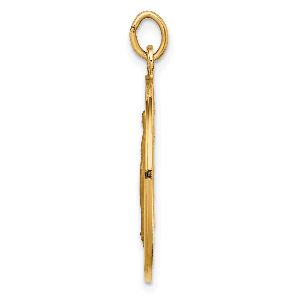 14K Yellow Gold Polished Satin Solid Miraculous Medal Round Pendant