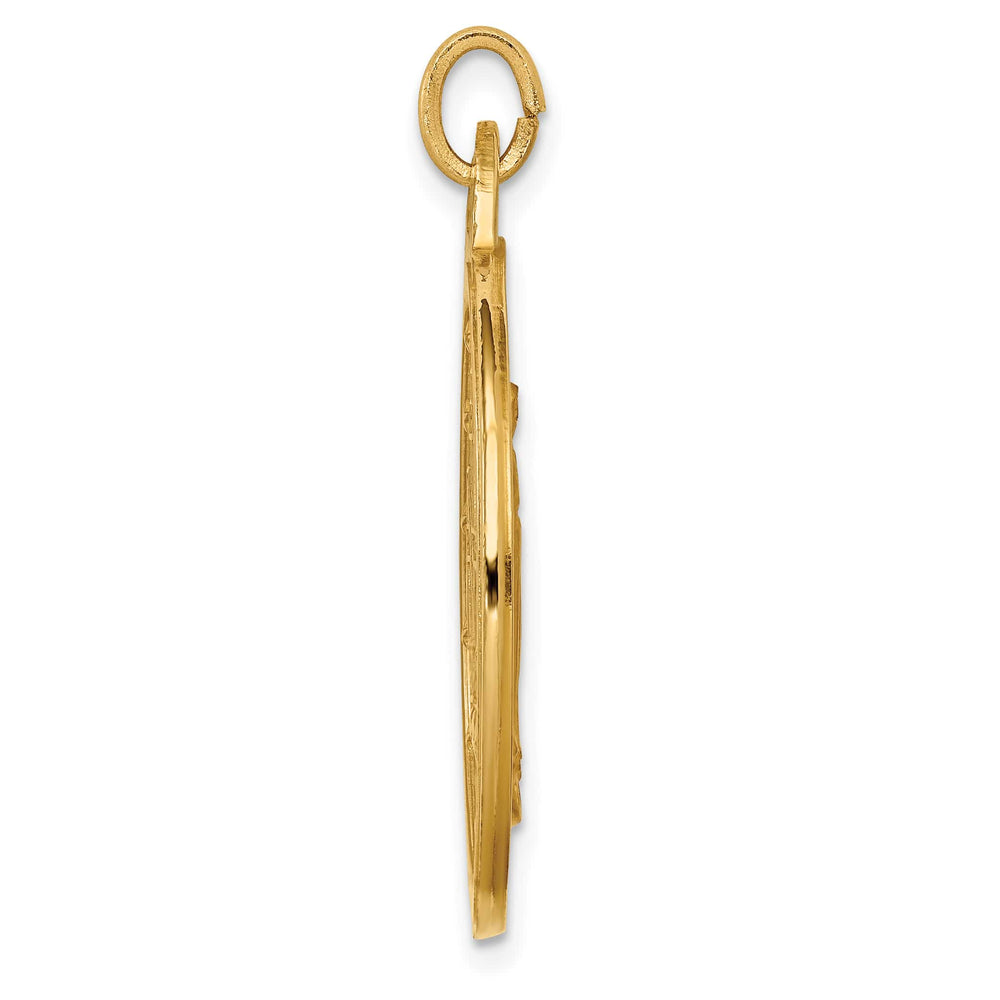 14K Yellow Gold Polished Satin Large Miraculous Medal Round Pendant
