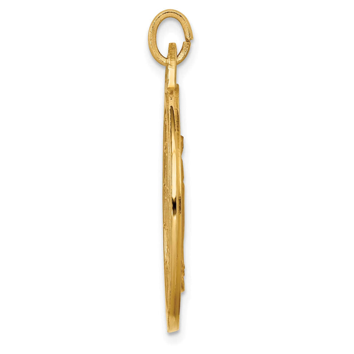 14K Yellow Gold Polished Satin Large Miraculous Medal Round Pendant