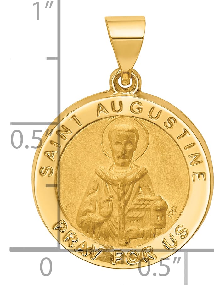 14K Yellow Gold Polished Satin Round St. Augustine Medal Pendant