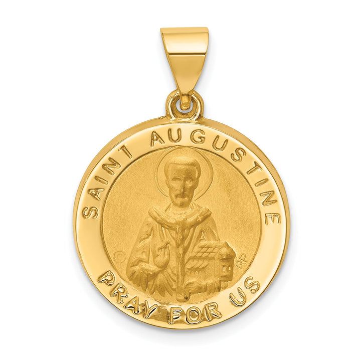 14K Yellow Gold Polished Satin Round St. Augustine Medal Pendant