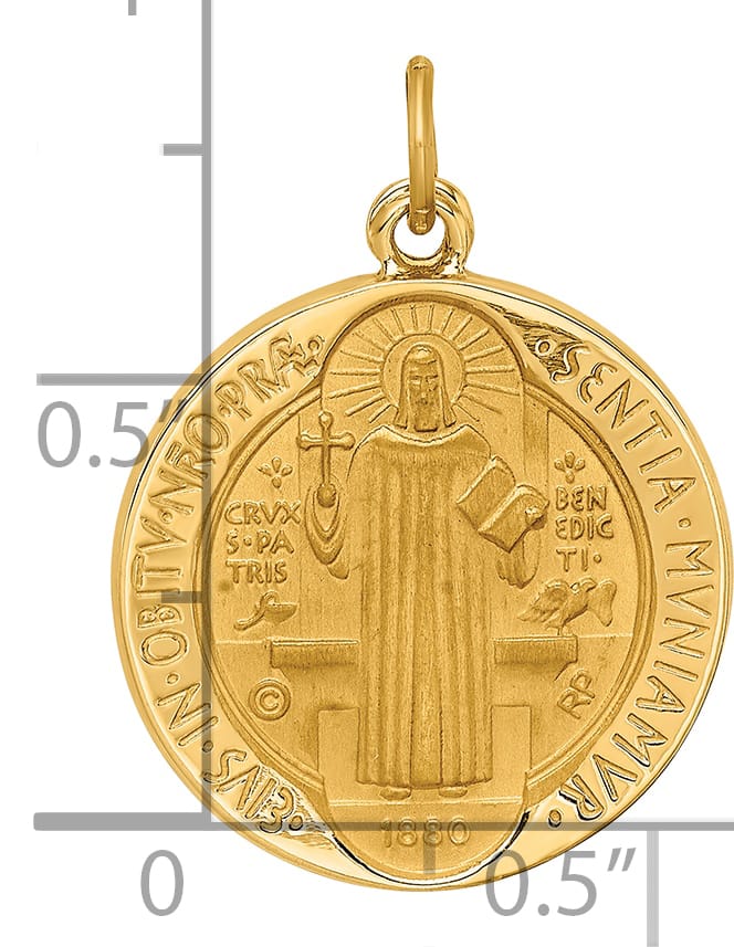 14K Yellow Gold Round Reversible St. Benedict Medal Pendant
