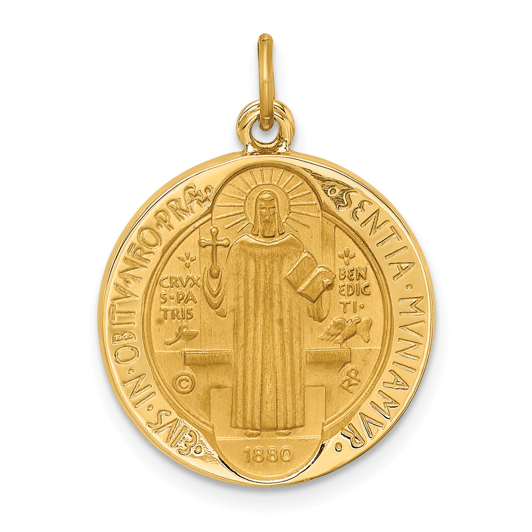 14K Yellow Gold Round Reversible St. Benedict Medal Pendant