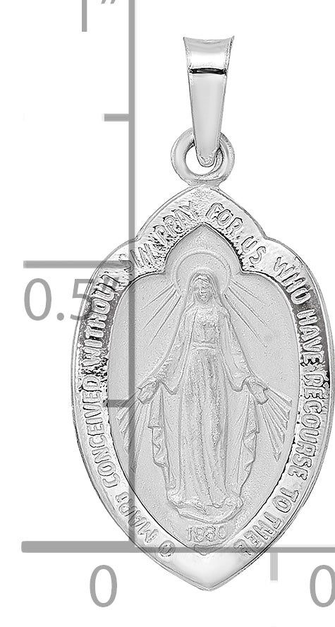14K White Gold Polished Satin Solid Miraculous Medal Pendant