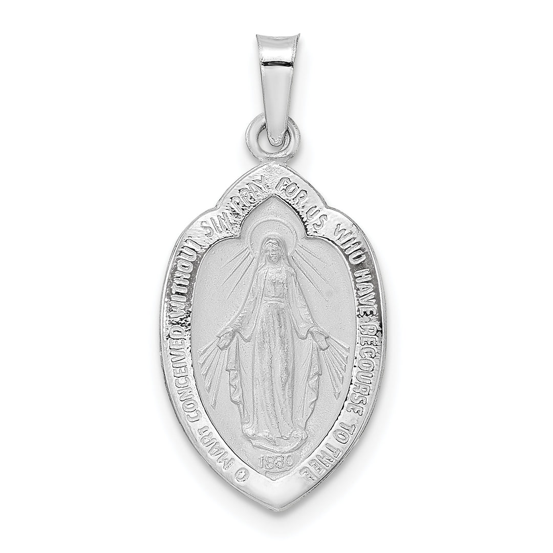 14K White Gold Polished Satin Solid Miraculous Medal Pendant