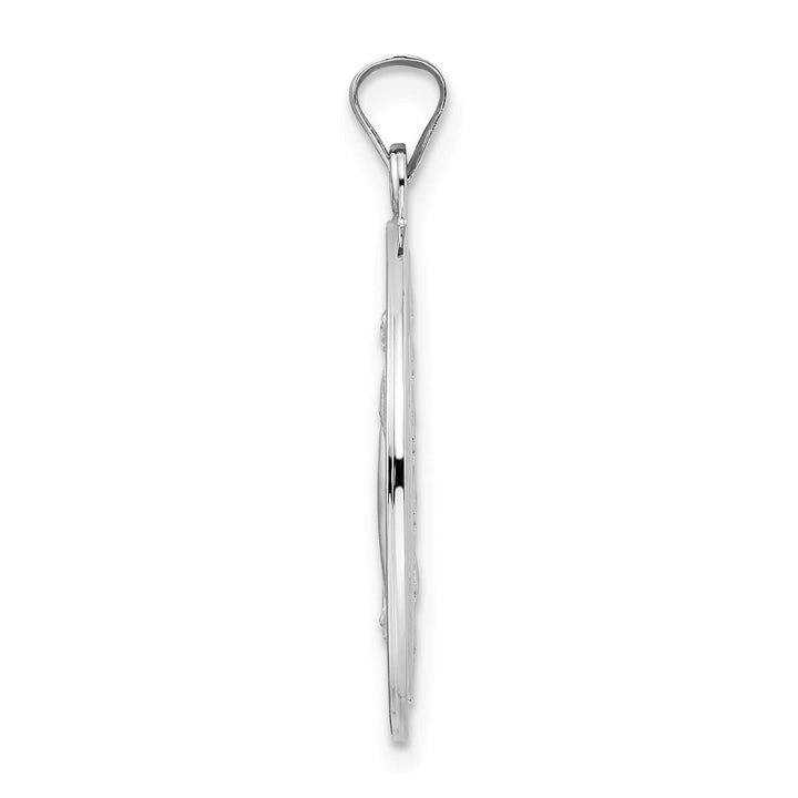 14K White Gold Polished Satin Solid Miraculous Medal Round Pendant